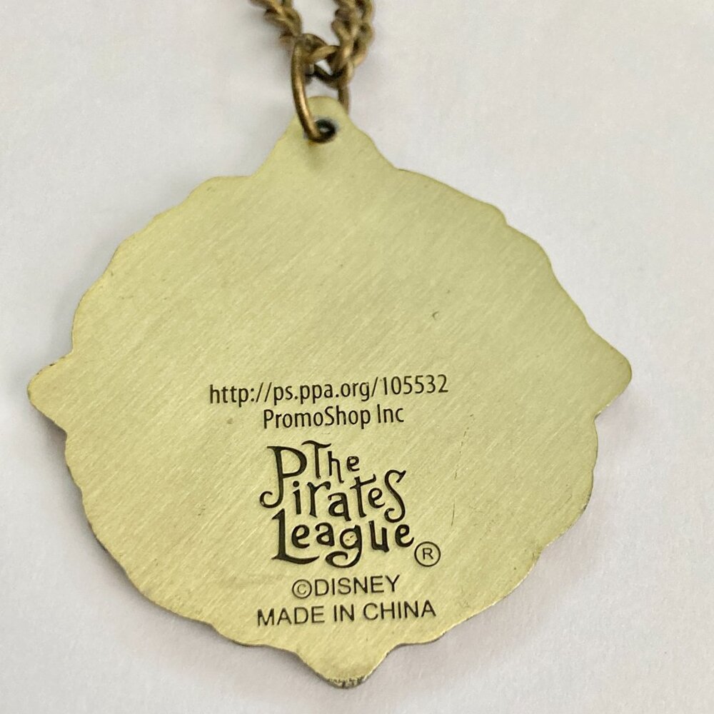Disney Gold Pirate League Skull Medallion Vintage Necklace - Picture 3 of 9